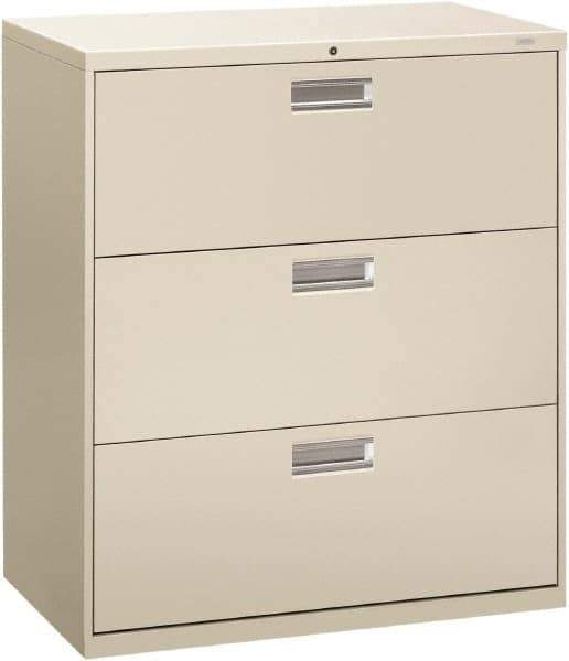 Hon - 36" Wide x 40.88" High x 19-1/4" Deep, 3 Drawer Lateral File - Steel, Light Gray - Exact Industrial Supply