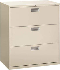 Hon - 36" Wide x 40.88" High x 19-1/4" Deep, 3 Drawer Lateral File - Steel, Light Gray - Exact Industrial Supply