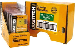 Stanley Bostitch - 23 Gauge 0.0281" Shank Diam 3/4" Long Pin Nails for Power Nailers - Steel, Bright Finish, Smooth Shank, Straight Stick Adhesive Collation, Round Head, Diamond Point - Exact Industrial Supply