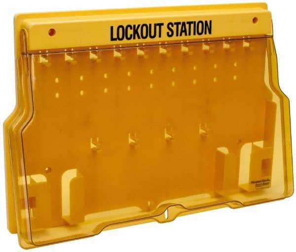 Master Lock - 1 Piece, Empty Polycarbonate Padlock Station - 22 Inch Wide x 15-1/2 Inch High x 1-3/4 Inch Deep, Black on Yellow, Covered - Exact Industrial Supply