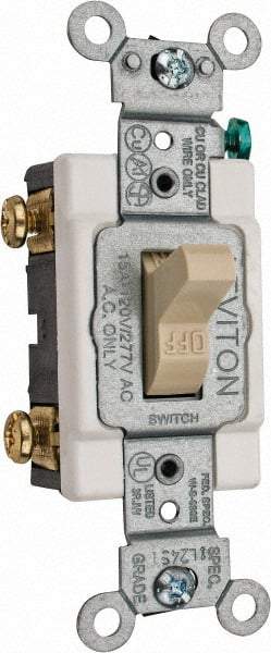 Leviton - 1 Pole, 120 to 277 VAC, 15 Amp, Commercial Grade, Toggle, Wall and Dimmer Light Switch - 1.31 Inch Wide x 4.06 Inch High - Exact Industrial Supply