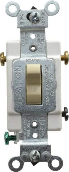 Leviton - 3 Pole, 120 to 277 VAC, 20 Amp, Commercial Grade, Toggle, Wall and Dimmer Light Switch - 1.31 Inch Wide x 4.06 Inch High - Exact Industrial Supply