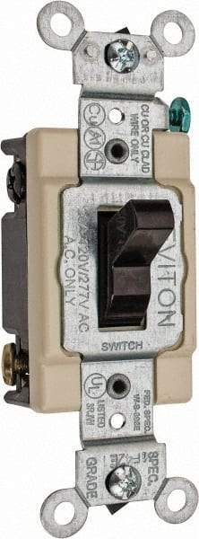 Leviton - 4 Pole, 120 to 277 VAC, 20 Amp, Commercial Grade, Toggle, Wall and Dimmer Light Switch - 1.31 Inch Wide x 4.06 Inch High - Exact Industrial Supply