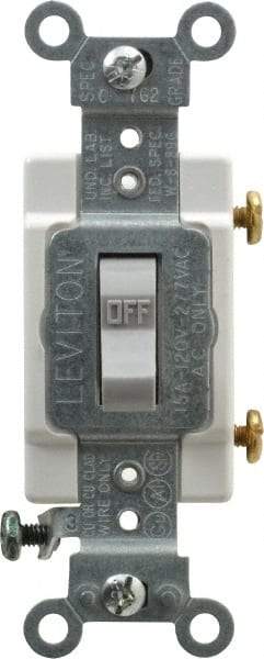 Leviton - 1 Pole, 120 to 277 VAC, 15 Amp, Commercial Grade, Toggle, Wall and Dimmer Light Switch - 1.31 Inch Wide x 4.06 Inch High - Exact Industrial Supply