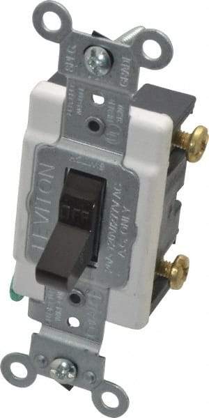 Leviton - 1 Pole, 120 to 277 VAC, 20 Amp, Commercial Grade, Toggle, Wall and Dimmer Light Switch - 1.31 Inch Wide x 4.06 Inch High - Exact Industrial Supply