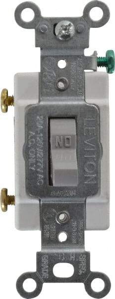 Leviton - 1 Pole, 120 to 277 VAC, 20 Amp, Commercial Grade, Toggle, Wall and Dimmer Light Switch - 1.31 Inch Wide x 4.06 Inch High - Exact Industrial Supply