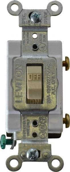 Leviton - 1 Pole, 120 to 277 VAC, 20 Amp, Commercial Grade, Toggle, Wall and Dimmer Light Switch - 1.31 Inch Wide x 4.06 Inch High - Exact Industrial Supply