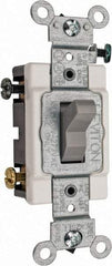 Leviton - 3 Pole, 120 to 277 VAC, 15 Amp, Commercial Grade, Toggle, Wall and Dimmer Light Switch - 1.31 Inch Wide x 4.06 Inch High - Exact Industrial Supply
