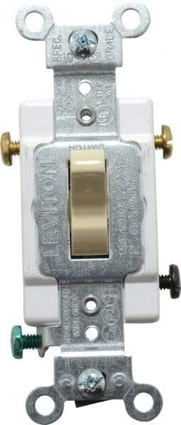 Leviton - 3 Pole, 120 to 277 VAC, 15 Amp, Commercial Grade, Toggle, Wall and Dimmer Light Switch - 1.31 Inch Wide x 4.06 Inch High - Exact Industrial Supply