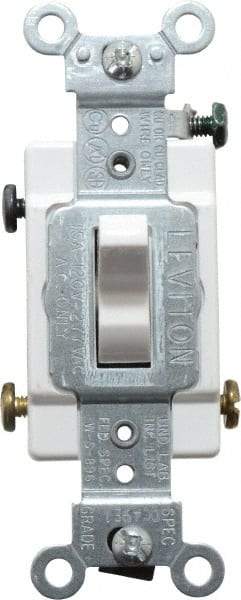 Leviton - 3 Pole, 120 to 277 VAC, 15 Amp, Commercial Grade, Toggle, Wall and Dimmer Light Switch - 1.31 Inch Wide x 4.06 Inch High - Exact Industrial Supply