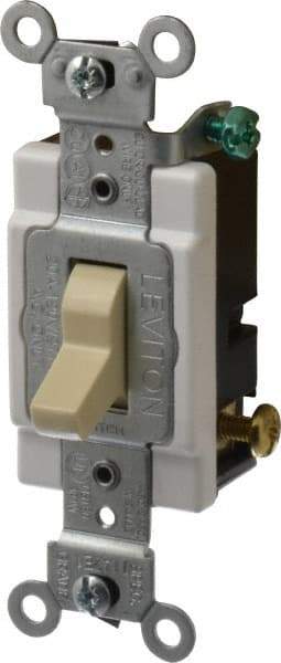 Leviton - 3 Pole, 120 to 277 VAC, 20 Amp, Commercial Grade, Toggle, Wall and Dimmer Light Switch - 1.31 Inch Wide x 4.06 Inch High - Exact Industrial Supply