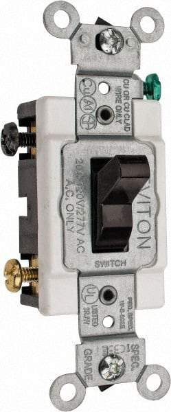 Leviton - 3 Pole, 120 to 277 VAC, 20 Amp, Commercial Grade, Toggle, Wall and Dimmer Light Switch - 1.31 Inch Wide x 4.06 Inch High - Exact Industrial Supply