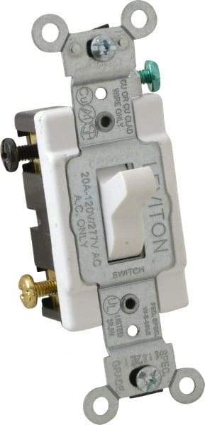 Leviton - 3 Pole, 120 to 277 VAC, 20 Amp, Commercial Grade, Toggle, Wall and Dimmer Light Switch - 1.31 Inch Wide x 4.06 Inch High - Exact Industrial Supply