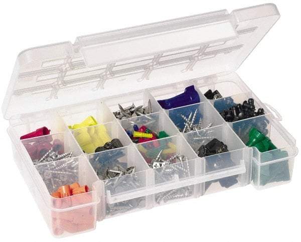 Akro-Mils - 7" Wide x 11" High x 2-3/8" Deep, Small Parts Storage Case - Clarified Polypropylene Frame, 3 to 15 Compartments, 2" Wide x 2-1/8 to 10-3/16" High x 2" Deep Bin - Exact Industrial Supply