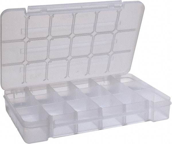 Akro-Mils - 9-1/2" Wide x 14-3/8" High x 2-1/2" Deep, Small Parts Storage Case - Clarified Polypropylene Frame, 3 to 18 Compartments, 2-7/8" Wide x 2-3/8 to 14" High x 2" Deep Bin - Exact Industrial Supply