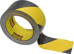 3M - Black & Yellow Striped Vinyl Tape - 2" Wide x 108' Long x 5.4 mil Thick, General Traffic - Exact Industrial Supply