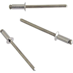 STANLEY Engineered Fastening - Size 4 Countersunk Head Aluminum Open End Blind Rivet - Aluminum Mandrel, 0.188" to 1/4" Grip, 1/8" Head Diam, 0.129" to 0.133" Hole Diam, 0.078" Body Diam - Exact Industrial Supply