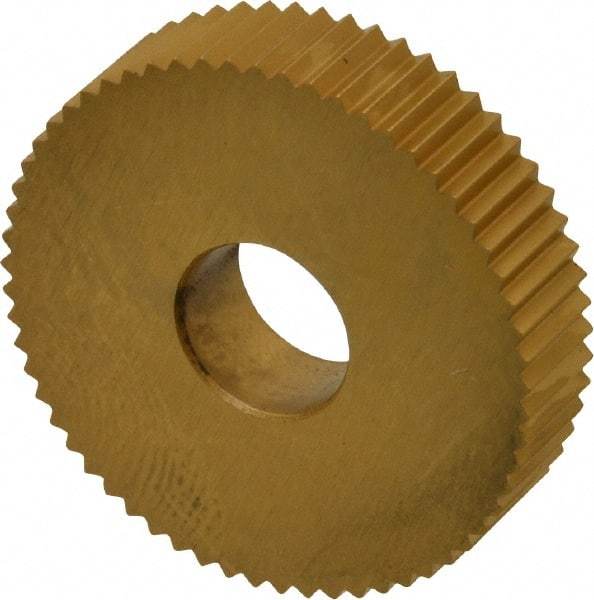 Dorian Tool - 1" Diam, 90° Tooth Angle, 20 TPI, Standard (Shape), Form Type Cobalt Straight Knurl Wheel - 0.236" Face Width, 5/16" Hole, Circular Pitch, TiN Finish, Series M - Exact Industrial Supply