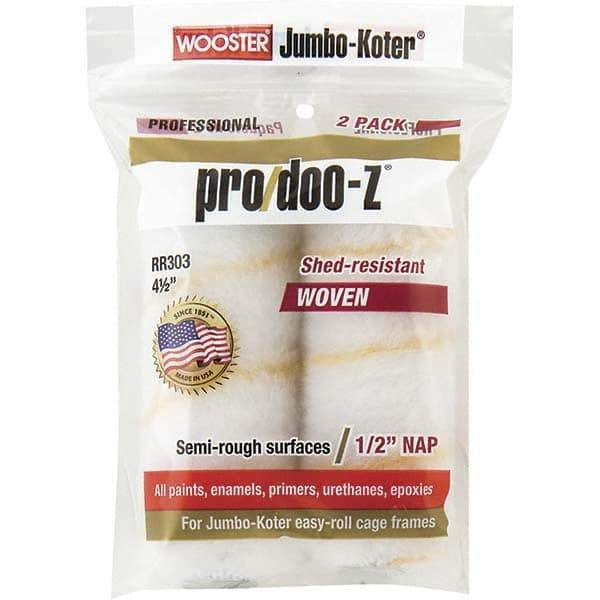 Wooster Brush - 1/2" Nap, 4-1/2" Wide Paint General Purpose Roller Cover - Smooth Texture, Fabric - Exact Industrial Supply