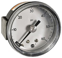 Pressure Gauge: 2-1/2″ Dial, 0 to 60 psi, 1/8″ Thread, NPT, Center Back Mount Steel Case, Brass Wetted Parts, 3-2-3% of Scale Accuracy