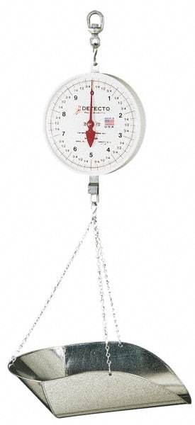 Detecto - 40 Lb. Capacity, 8 Inch Dial Hanging Scale with Galvanized Scoop - 20 Lbs. Graduation, 2 Revolutions - Exact Industrial Supply