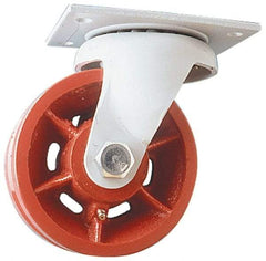Fairbanks - 8" Diam x 2-1/2" Wide x 10" OAH Top Plate Mount Swivel Caster - Ductile Iron, 2,500 Lb Capacity, Roller Bearing, 5 x 6-1/2" Plate - Exact Industrial Supply