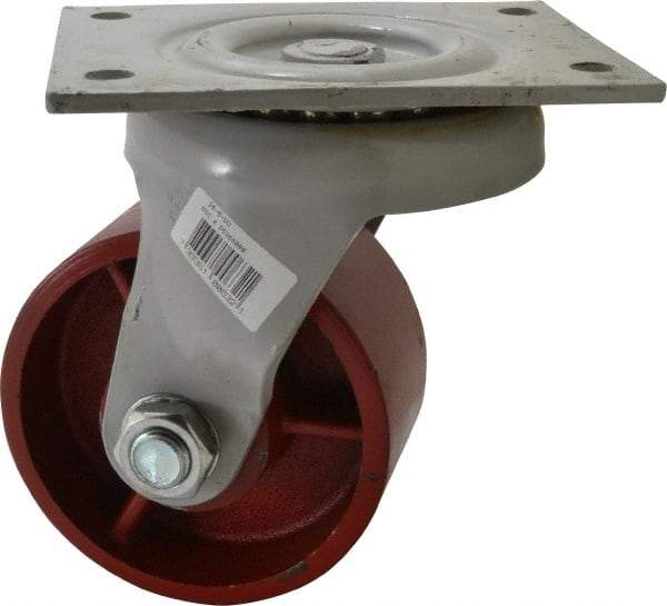 Fairbanks - 5" Diam x 2-1/2" Wide x 7-1/4" OAH Top Plate Mount Swivel Caster - Ductile Iron, 2,500 Lb Capacity, Roller Bearing, 5 x 6-1/2" Plate - Exact Industrial Supply