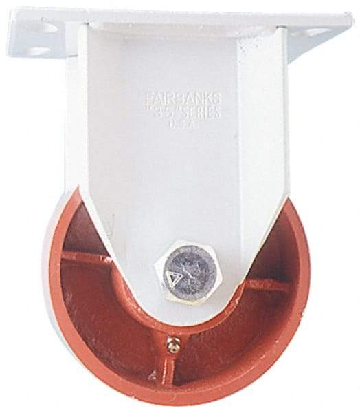Fairbanks - 8" Diam x 2-1/2" Wide x 10" OAH Top Plate Mount Rigid Caster - Ductile Iron, 2,500 Lb Capacity, Roller Bearing, 5 x 6-1/2" Plate - Exact Industrial Supply