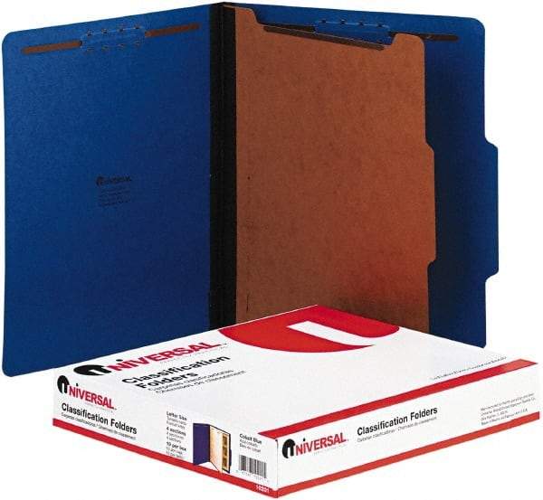 UNIVERSAL - 8-1/2 x 11", Letter Size, Blue, Classification Folders with Top Tab Fastener - 2/5 Tab Cut Location - Exact Industrial Supply