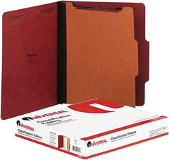 UNIVERSAL - 8-1/2 x 11", Letter Size, Red, Classification Folders with Top Tab Fastener - 2/5 Tab Cut Location - Exact Industrial Supply