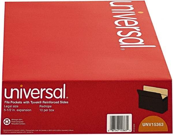 UNIVERSAL - 8-1/2 x 14", Legal, Red, Expandable File Folders with Drop Front & Top Tab Pocket - Straight Tab Cut Location - Exact Industrial Supply