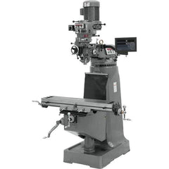 Jet - 9" Table Width x 42" Table Length, Variable Speed Pulley Control, 3 Phase Knee Milling Machine - R8 Spindle Taper, 2 hp - Exact Industrial Supply