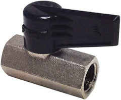 Legris - 1/4" Pipe, Female Port, Nickel Plated Brass Miniature Ball Valve - Inline - One Way Flow, FBSPP x FBSPP Ends, Wedge Handle, 174 WOG - Exact Industrial Supply
