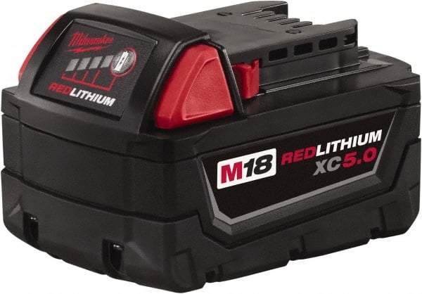 Milwaukee Tool - 18 Volt Lithium-Ion Power Tool Battery - 5 Ahr Capacity, 110 min Charge Time, Series M18 RED - Exact Industrial Supply