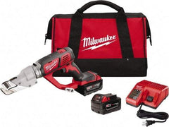 Milwaukee Tool - 3,000 SPM, 18 Volt, Inline Handle, Handheld Cordless Shear - 18 Gauge (Mild Steel) Cutting Capacity - Exact Industrial Supply