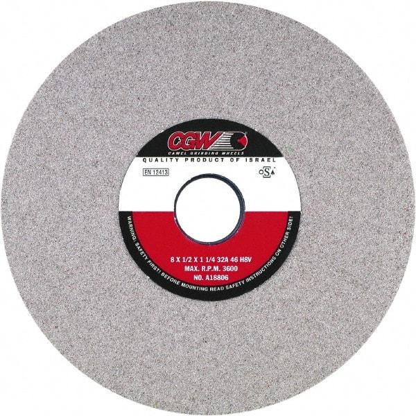 Camel Grinding Wheels - 8" Diam x 1-1/4" Hole x 1/2" Thick, H Hardness, 46 Grit Surface Grinding Wheel - Aluminum Oxide, Type 1, Medium Grade, Vitrified Bond, No Recess - Exact Industrial Supply