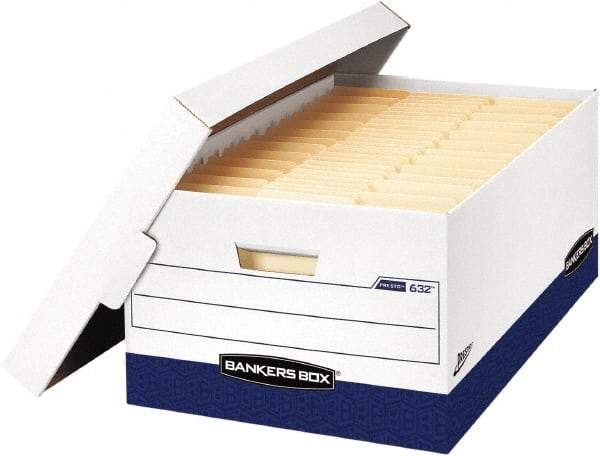 BANKERS BOX - 1 Compartment, 16" Wide x 10-3/8" High x 7-21/64" Deep, Storage Box - Corrugated Cardboard, White/Blue - Exact Industrial Supply