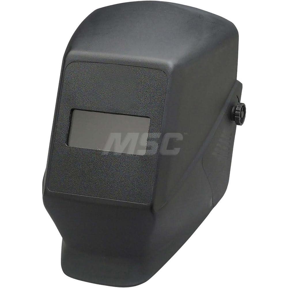 Welding Helmet: Black, Thermoplastic, Shade 10, Ratchet Adjustment Black, Thermoplastic, 4-1/4″ Window Width x 2″ Window Height, 0.06″ Window Thickness, Fixed Front, Green Lens