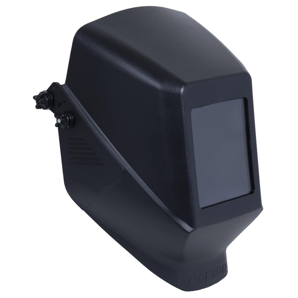 Welding Helmet: Black, Thermoplastic, Shade 10 Black, Thermoplastic, 4-1/2″ Window Width x 5-1/4″ Window Height, 0.06″ Window Thickness, Fixed Front, Green Lens