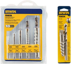 Irwin Hanson - 12 Piece Spiral Flute Screw Extractor & Drill Set - Screw Range 3/16 to 3/4, 5/8 to 7/8" - Exact Industrial Supply