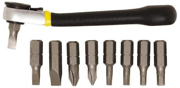 General - 9 Piece, Screwdriver Mini-Ratchet Bit Kit - #1 & #2 Phillips - Exact Industrial Supply