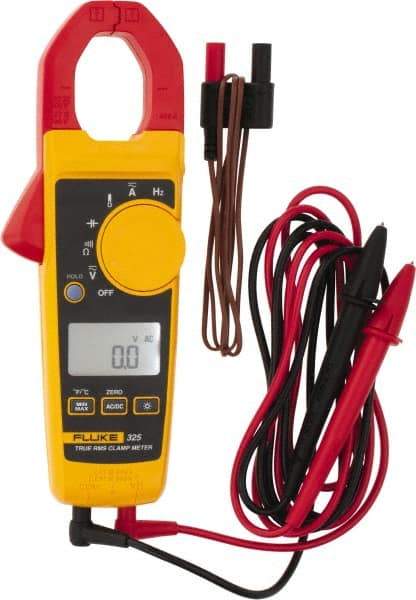 Fluke - 325, CAT IV, CAT III, Digital True RMS Clamp Meter with 1.18" Clamp On Jaws - 600 VAC/VDC, 400 AC/DC Amps, Measures Voltage, Capacitance, Continuity, Frequency, Resistance, Temperature - Exact Industrial Supply