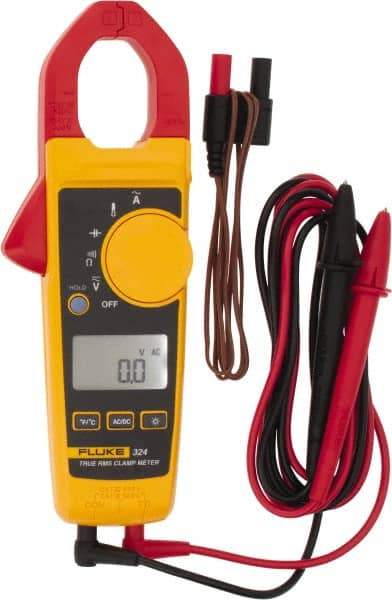 Fluke - 324, CAT IV, CAT III, Digital True RMS Clamp Meter with 1.18" Clamp On Jaws - 600 VAC/VDC, 400 AC Amps, Measures Voltage, Capacitance, Continuity, Current, Resistance, Temperature - Exact Industrial Supply