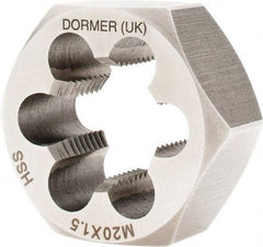 DORMER - M20x1.50 Metric Fine Thread, Right Hand Thread, Hex Rethreading Die - High Speed Steel, 11/16" Thick, Series F312 - Exact Industrial Supply