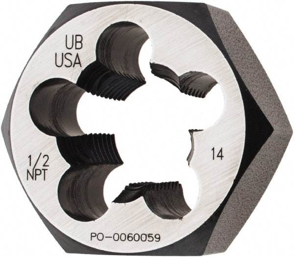 Union Butterfield - 1/2-14 NPT, 1-5/8" Hex, Right Hand, Hex Rethreading Die - 3/4" Thick, Adjustable, Chromium Steel, Series 2025 - Exact Industrial Supply