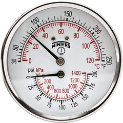 Winters - 3" Dial, 1/2 Thread, 0-200 Scale Range, Pressure Gauge - Center Back Connection Mount, Accurate to 0.03% of Scale - Exact Industrial Supply