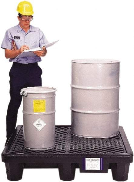 UltraTech - 66 Gal Sump, 3,000 Lb Capacity, 4 Drum, Polyethylene Spill Deck or Pallet - 53" Long x 53" Wide x 12" High, Liftable Fork, 2 x 4 Drum Configuration - Exact Industrial Supply