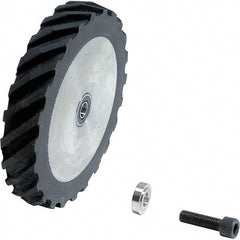 Dynabrade - 4" Diam x 5/8" Wide Contact Wheel Assembly - 1/4" Arbor Hole, Scoop, 40 Duro Rubber Face - Exact Industrial Supply