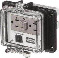 Hubbell Wiring Device-Kellems - 1 Port, 3 Power Receptacle, Ethernet, Clear Data Port Receptacle - 4.79 Inch Long x 1.61 Inch Deep x 5.8 Inch Wide, Aluminum, Surface Mount, Gray - Exact Industrial Supply