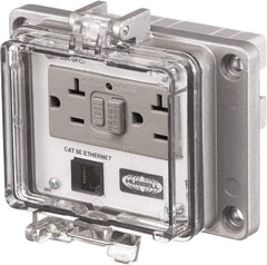 Hubbell Wiring Device-Kellems - 1 Port, 3 Power Receptacle, Ethernet, Clear Data Port Receptacle - 4.79 Inch Long x 1.61 Inch Deep x 5.08 Inch Wide, Aluminum, Surface Mount, Gray - Exact Industrial Supply